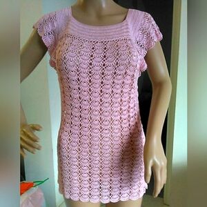BNWOT HANDMADE CROCHETED BY TRINCHETTO SHINY PINK 100% RAYON SZ. MED
